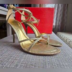 Vintage Guess "Trust" Light Gold Stiletto Heels